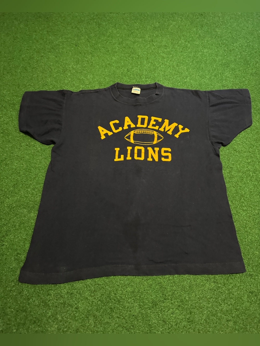 Erie Academy Lions Football Vintage T Shirt 70s Small 20x24 Chanpion Blue Bar